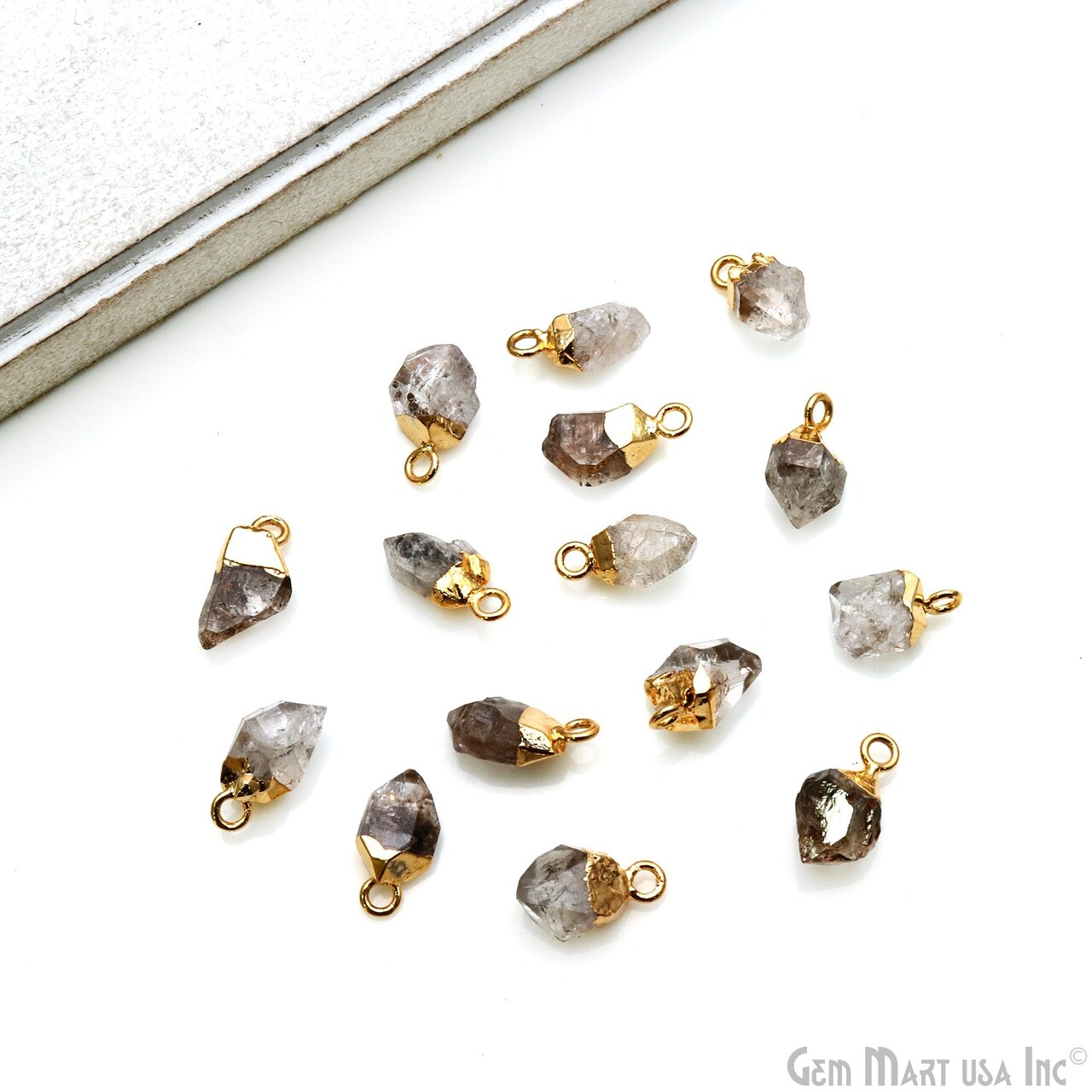 Rough Gemstone Pendant, Birthstone Raw Pendant, Gold Electroplated Connector Charms, 11X6mm (Approx), 1 pc, GemMartUSA (50469)